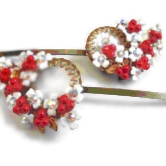 Romantic Floral Hair Pins Set Vintage Jewelry Repurposed Bridal Winter Gift - Picture 2 of 2